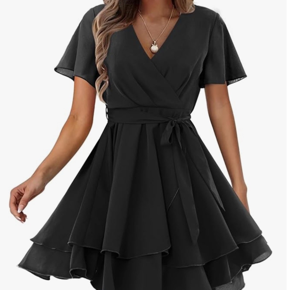 Amoretu Women's 2024 Summer Wrap Dress Short Sleeve Casual V Neck Ruffle Mini Dr